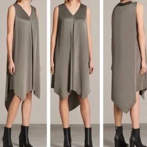 AllSaints Blaze Steel Grey Silky Dress.Retail $308
